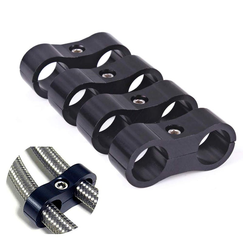 RASTP 6AN Hose Separator Clamp Aluminum Fuel Mounting Clamp Divider Fitting Adapter for 3/8 Fuel, Oil, Brake Line, Water Pipe and Gas Line - Black, 4pcs - Image 1